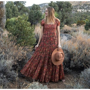 Free People Dress Women's Large Getaway Floral Tiered Maxi  Dress Boho